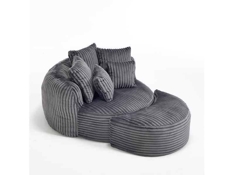  Fauteuil lounge rond avec repose-pieds en chenille gris foncé, 168 x 123 cm  - Conforama A
