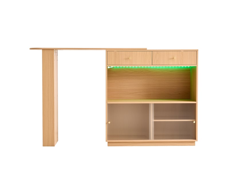 Îlot de cuisine bar pivotant 360° avec rangement et led 120x30x100 cm chêne - Conforama E