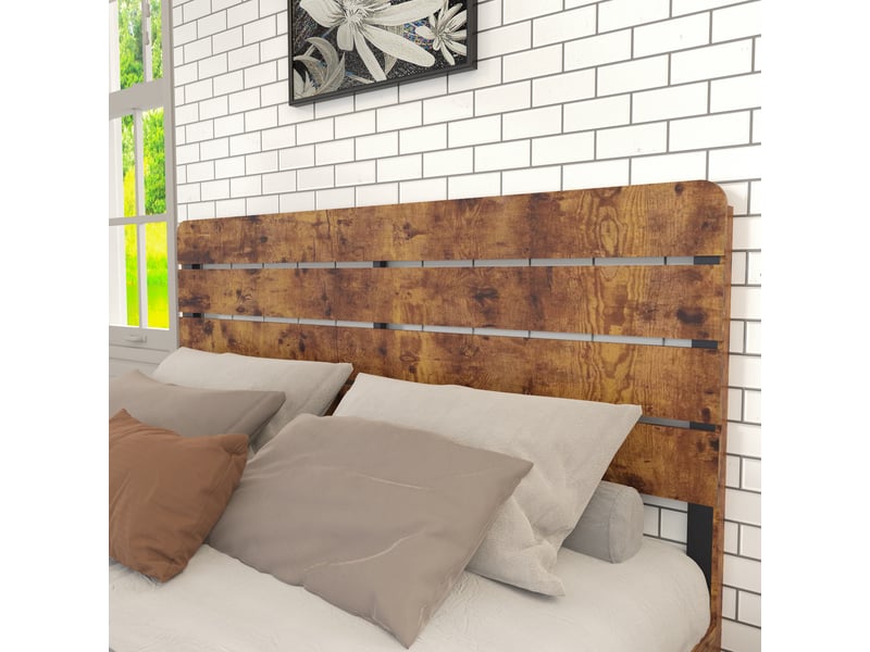  Lit 140x200 cm avec sommier à lattes, cadre de lit adult avec tête de lit haute, lit adulte, marron, lit 2 personnes  - Conforama W