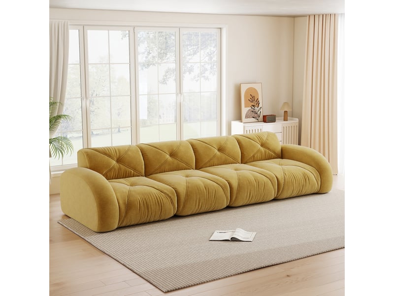 Canapé modulaire 4 places sans cadre en tissu jaune, avec mousse haute densité, idéal pour le salon - Conforama B