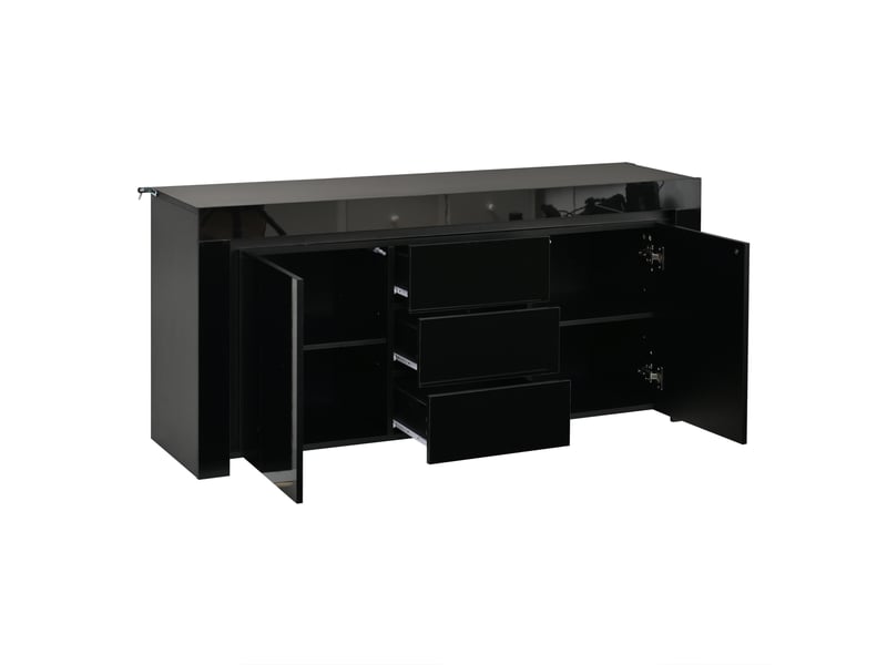  Buffet noir brillant 140 cm avec éclairage led - 3 tiroirs 2 portes  - Conforama A