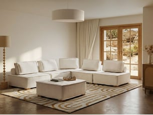 Canapé d'angle gauche fixe BELIANI 5 places Tissu blanc avec coffre de rangement