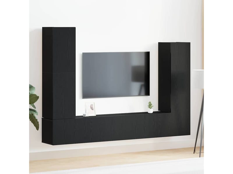  Ensemble meuble tv - banc tv - meuble de rangement 6 pcs chêne noir bois d'ingénierie  - Conforama B