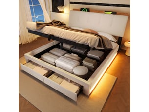 Lit coffre 140x200 cm <strong>ZERBACO</strong>  <strong></strong> coloris beige