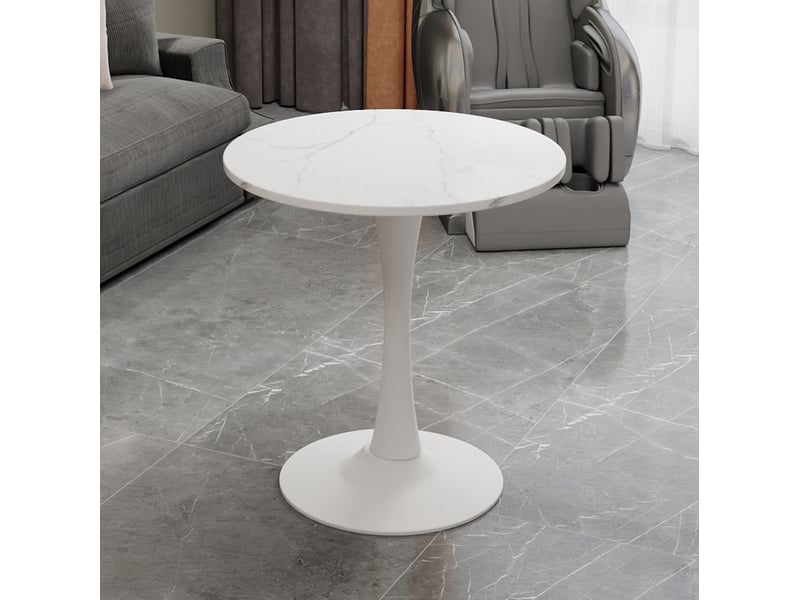  Bout de canapé 70x70x72 cm, design moderne, coloris blanc, avec motif de marbre en mdf, métal  - Conforama B