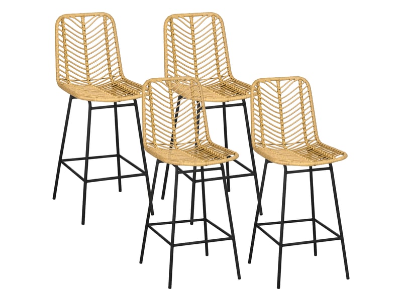  Lot de 4 tabourets de bar avec dossier en cannage et repose-pieds cadre en acier 42,5x52x102cm jaune  - Conforama A