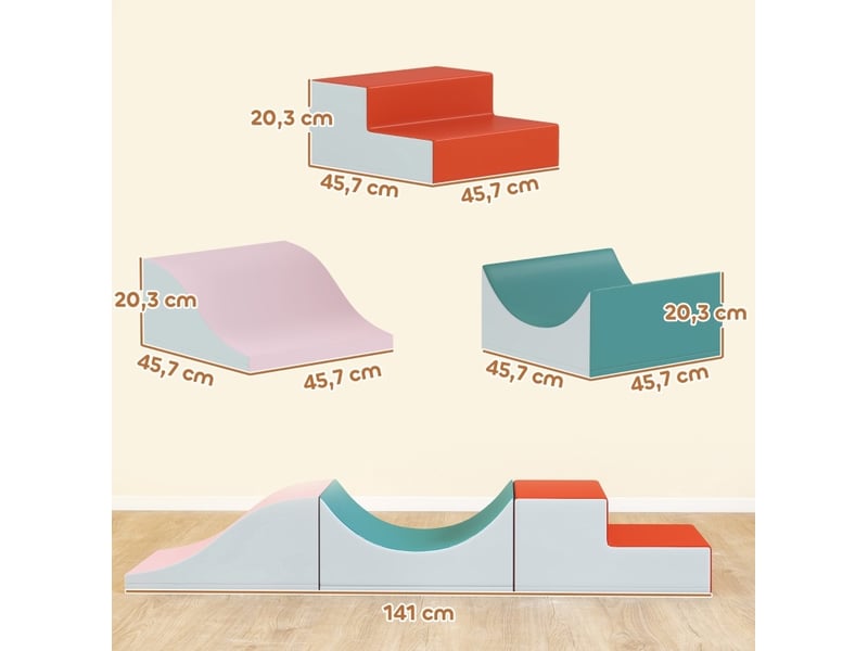  Set de motricité 141 x 45,7 x 20,3 cm gris clair en simili cuir, 3 modules d'escalade et de rampe  - Conforama C