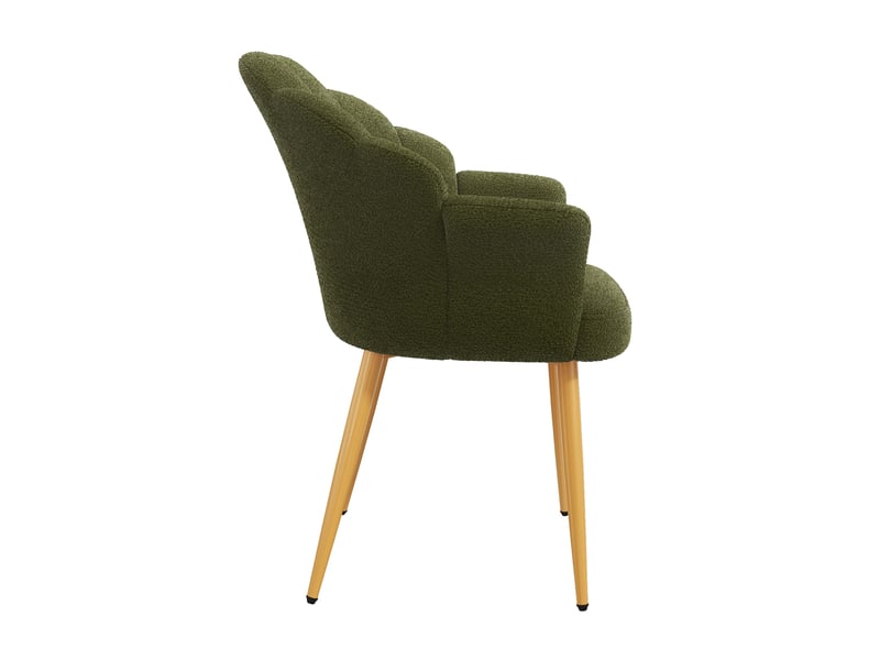 Fauteuil de salle à manger 64x65,5x85 cm en tissu teddy vert, pieds dorés - Conforama R