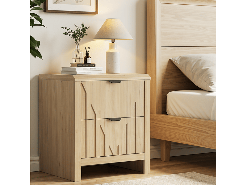  Table de chevet 48x40x55,5 cm effet chêne naturel avec 2 tiroirs  - Conforama D