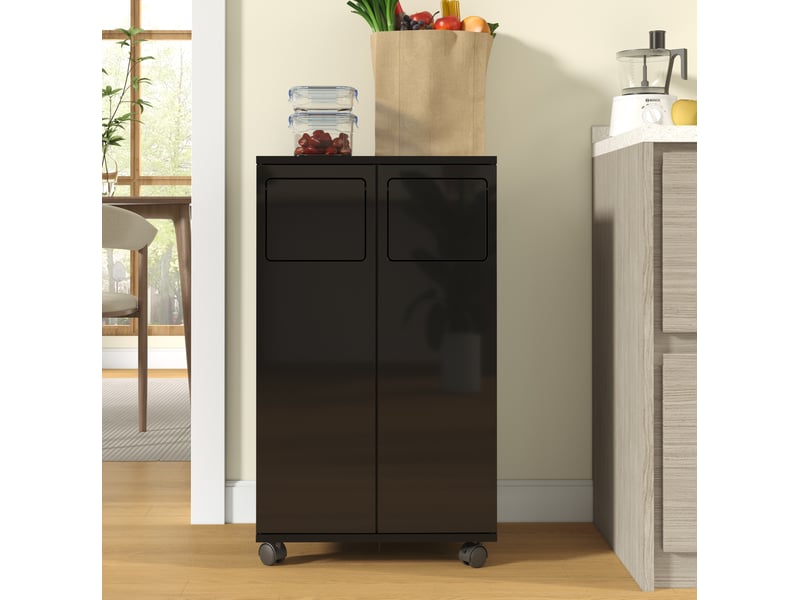  Meuble de tri des déchets 2 compartiments à roulettes 46,7x35x80 cm noir  - Conforama W