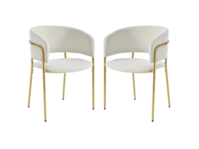  Lot de 2 chaises de salle à manger 55x55x80 cm, pieds inclinés, chaise contemporaine, patins réglables, velours côtelé beige  - Conforama A