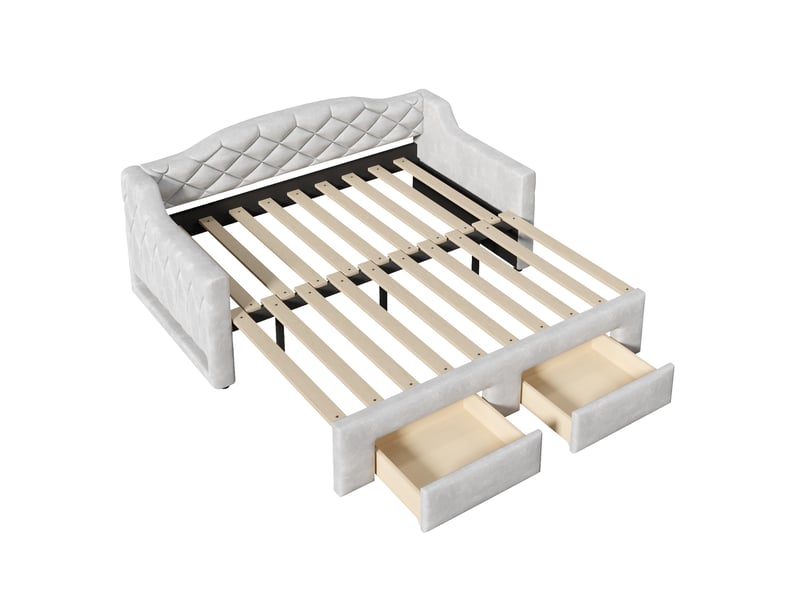 Lit gigogne extensible 90x200 à 180x200 cm avec 2 tiroirs et éclairage led, gris ORFRN8790000321E - Conforama A