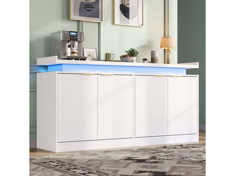 Buffet de cuisine 4 portes avec éclairage led rgb - lpospi - rangements ouverts, mdf blanc 160 × 39 × 83 cm - Conforama C