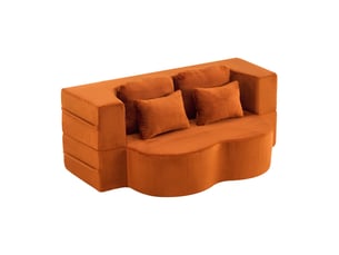 Canapé style moderne couleur orange 4 coussins décoratifs revêtement en flanelle matelas pliant en mousse haute densité confortable