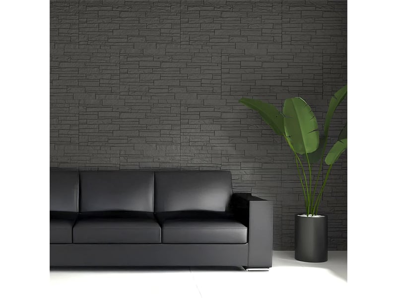 Panneau mural 3d effet pierre en polyuréthane 12 pièces 120x60 cm - noir  - Conforama B