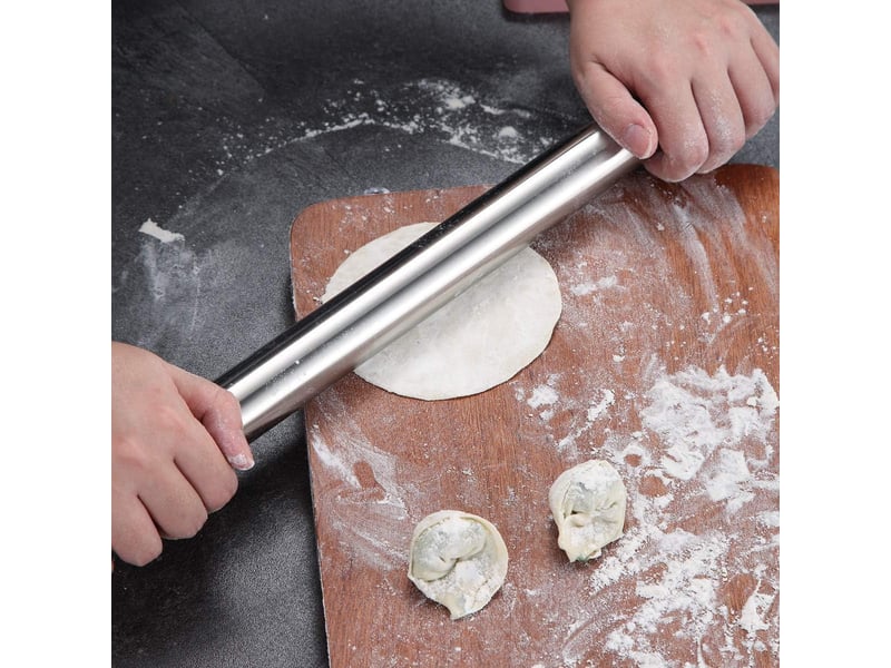  Rouleau à pâtisserie en acier inoxydable finition mate – 42,5x3,2 cm, pour pizza, tarte et biscuit  - Conforama C