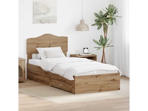Lit adulte, lit simple, cadre de lit chêne artisanal 90x200cm bois d'ingénierie cf5715