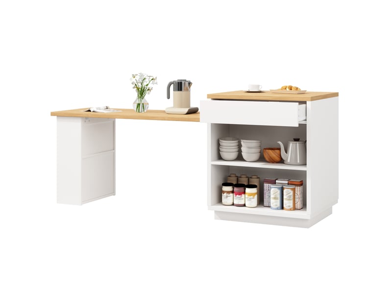  Îlot de cuisine extensible 122-194.5x70x94 cm, 2 tiroirs, led, blanc  - Conforama A
