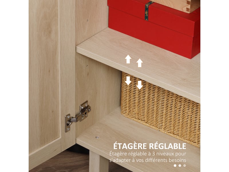  Buffet meuble de rangement placard 3 portes avec étagère réglable effet cannage 136 x 41 x 70 cm - style bohème  - Conforama R