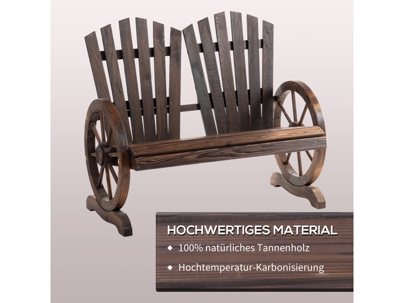  Banc de jardin 2 places avec accoudoirs en bois massif marron foncé 108 x 66 x 95 cm  - Conforama E