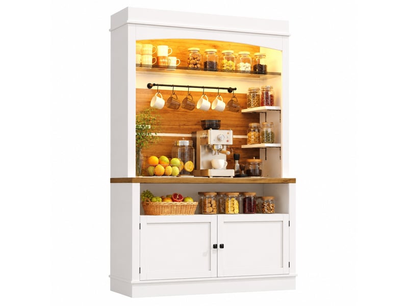  Set de 2 meubles hauts 107x34x184 cm avec led, tablette en verre, barre à crochets, mdf métal blanc  - Conforama B