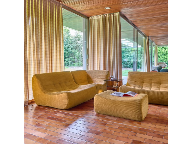 Canapé d'angle modulable 5 places avec repose pied velours côtelé moutarde - sokol - Conforama B