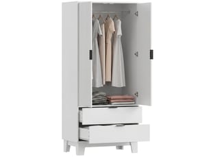 Armoire penderie 2 portes et 2 tiroirs panneau de particules blanc 80x50x180 cm