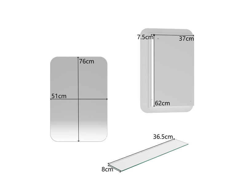  Armoire miroir salle de bain 76x51x12 cm, meuble miroir mural rangement, tablettes réglables, métal et verre, blanc  - Conforama C