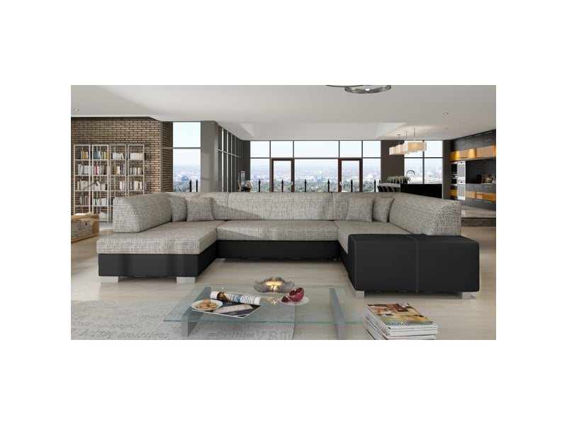  Canapé panoramique en u gris &amp; noir convertible 6 places havane pour grand salon  - Conforama B