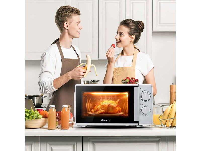 Micro-ondes avec grill 3-en-1 galanz, 5 niveaux, commandes mécaniques, facile à nettoyer (argentnoir) - Conforama B