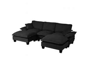 Canapé d'angle, canapé modulable, en chenille, noir, mobilier pour espace de vie, pour salon et séjour