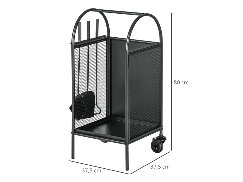  Range-bûches sur roulettes avec accessoires, métal noir, charge 50 kg, 37,5 x 37,5 x 80 cm  - Conforama E