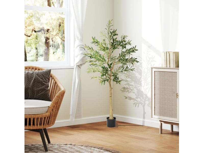  Olivier artificiel en pot 15 x 15 x 150 cm – vert – branches façonnables et base cimentée stable  - Conforama B
