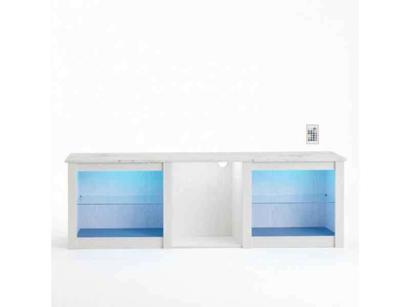 Meuble tv led 160 cm - écran jusqu’à 70 pouces, étagères en verre réglables - Conforama A