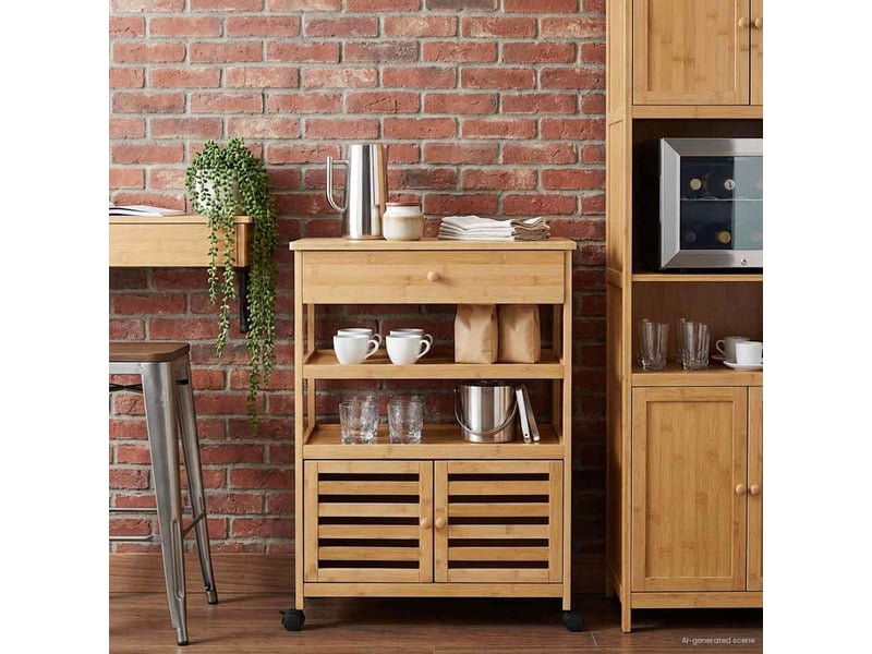 Desserte de cuisine, chariot de rangement avec roues naturel 59,5x36x82 cm bambou - Conforama C