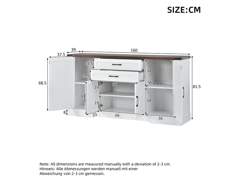  Buffet 4 portes 2 tiroirs en mdf et panneau de particules blanc 160x39x81.5 cm N625P480037038W - Conforama C