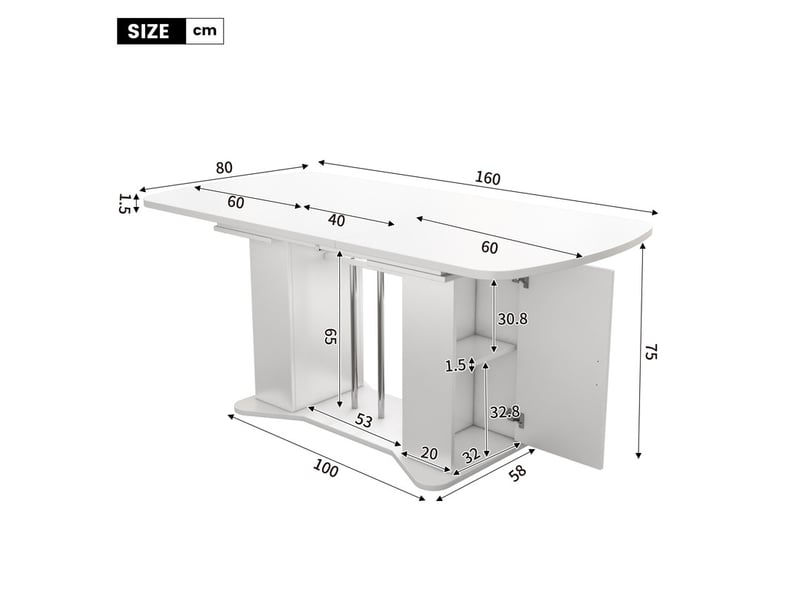  Ens table chaises 4-6 pers, table extensible 120/160cm blancargent + 6 chaises chenille grisargent, style moderne  - Conforama C