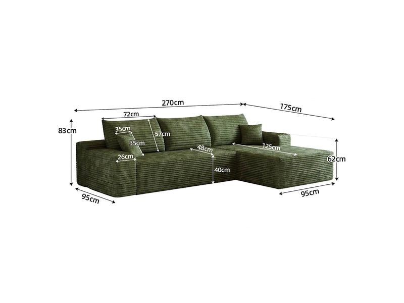  Canapé d'angle modulable avec méridienne en l 270 cm - assise profonde sans montage  - Conforama C