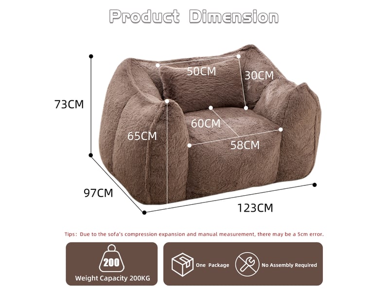  Fauteuil poire modenvie grand format avec coussin en fausse fourrure kaki 123 x 97 x 73 cm  - Conforama C