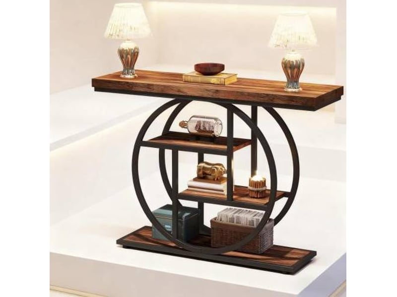  Console avec 4 niveaux et plateau épais, style industriel, structure en métal, pour entrée et salon, 105 × 30 × 80 cm  - Conforama E