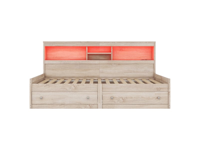  Lit banquette naturel 90x200 cm, 2 tiroirs, led, 2 usb et 2 prises intégrées  - Conforama A