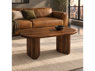 Table basse ovale coloris bois foncé HOMVRA - 50 cmx99 cm