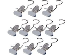 Crochets muraux pinces à linge, épingles à linge, structure à ressort robuste en acier inoxydable, design peu encombrant, idéal pour chapeaux, manteaux, chaussettes, gris