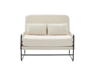 Canapé convertible 2 places avec poches latérales et coussin lombaire, structure en métal et chenille beige