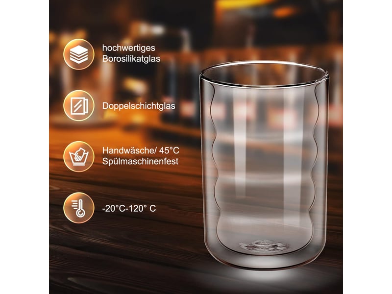  Lot de 4 verres à latte macchiato double paroi en verre borosilicate 350 ml - 12 x 8 cm - transparent  - Conforama E