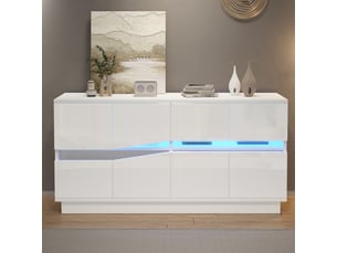 Buffet led 140x35x70 cm - 4 portes push-to-open et étagères réglables - meuble de rangement cuisine et salon - blanc