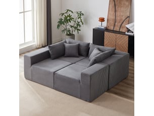 Canapé d'angle modulable 4 places en velours côtelé gris homvra