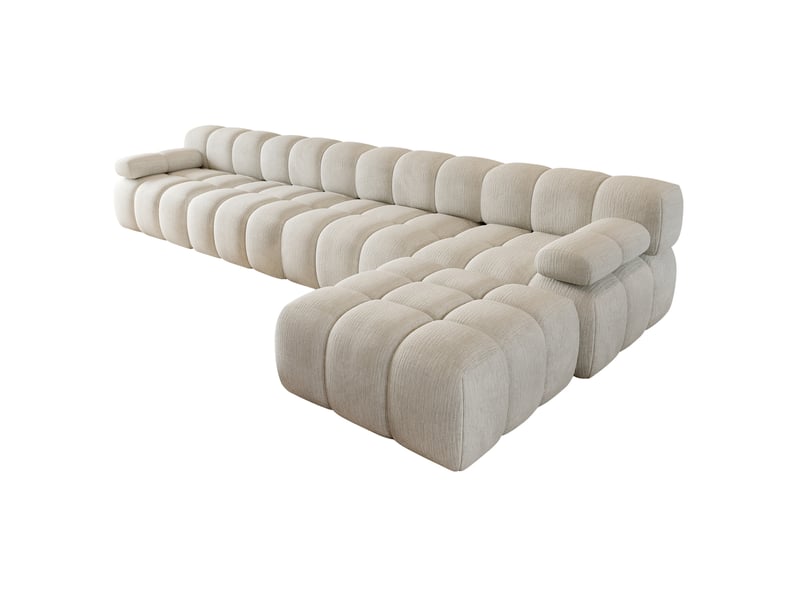  Canapé d’angle en l 5 places 400x200x68 cm en chenille blanc  - Conforama E