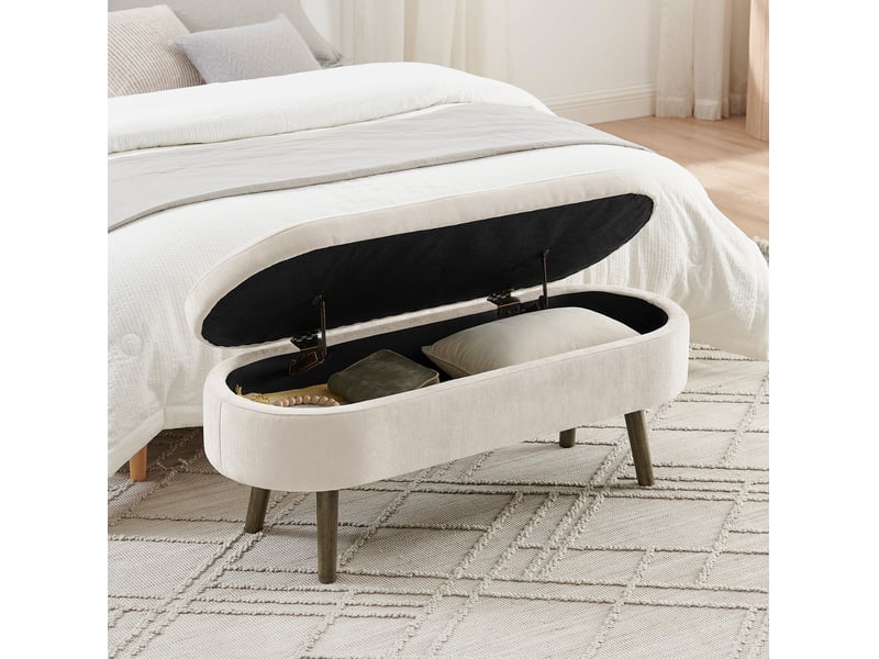  Banc de rangement 110x40x42 cm, coffre 20 l, pieds en bois, meuble chambre, meuble bureau et salon, velours doux, beige  - Conforama D