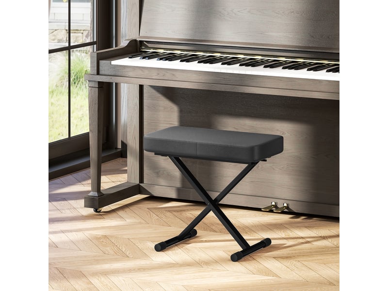  Tabouret pliant réglable en hauteur sur 4 niveaux en simili cuir avec mousse et métal dimensions 60x32x53-63 cm noir  - Conforama B